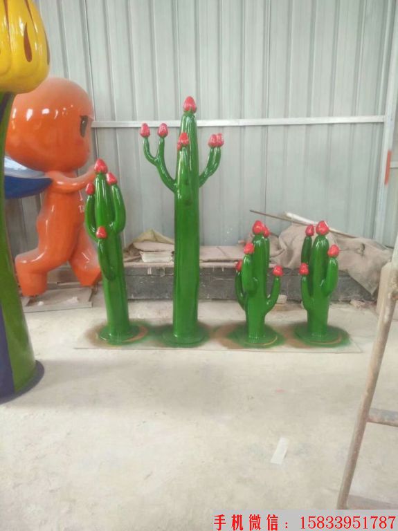 仙人掌开花雕塑,仿真仙人掌摆件3