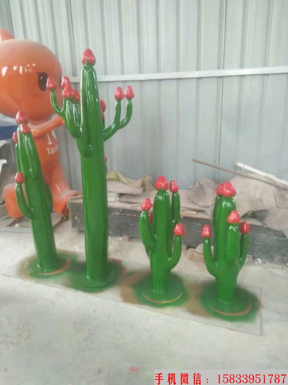 仙人掌开花雕塑,仿真仙人掌摆件